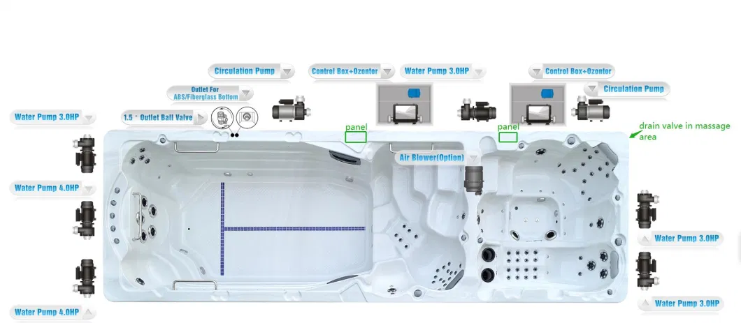 Large Swimming Pool Endless Surf Swim SPA with Whirlpool